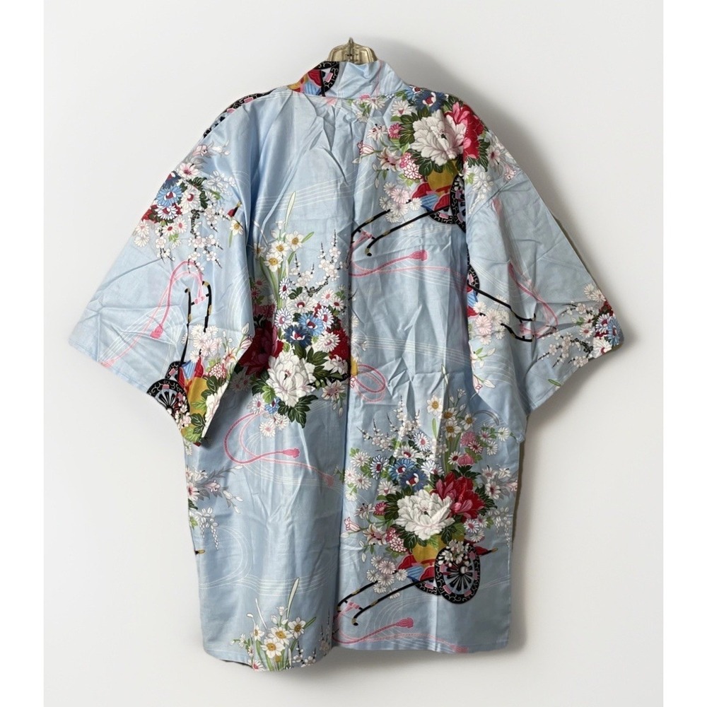 Amita Kyoto Tokyo 100% Cotton Blue Floral Kimono Women's Large NWT - Picture 5 of 11
